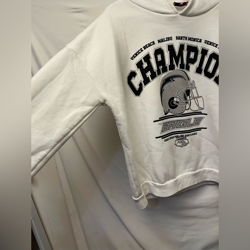 Edikted Champion White Pullover Oversized Thick Hoodie with Graphic Print XS - Picture 6 of 9